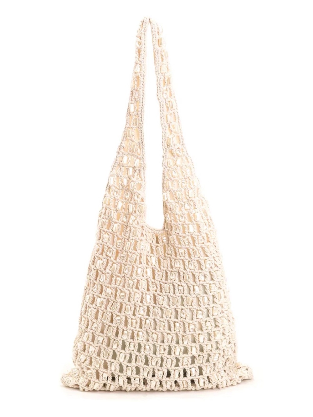 Zara Mother Of Pearl Beaded Shoulder Tote Bag Ivory